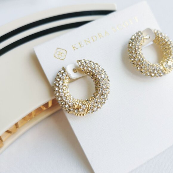 Kendra Scott Mikki Pave Gold White Crystal Hoop Earrings - Picture 2 of 3